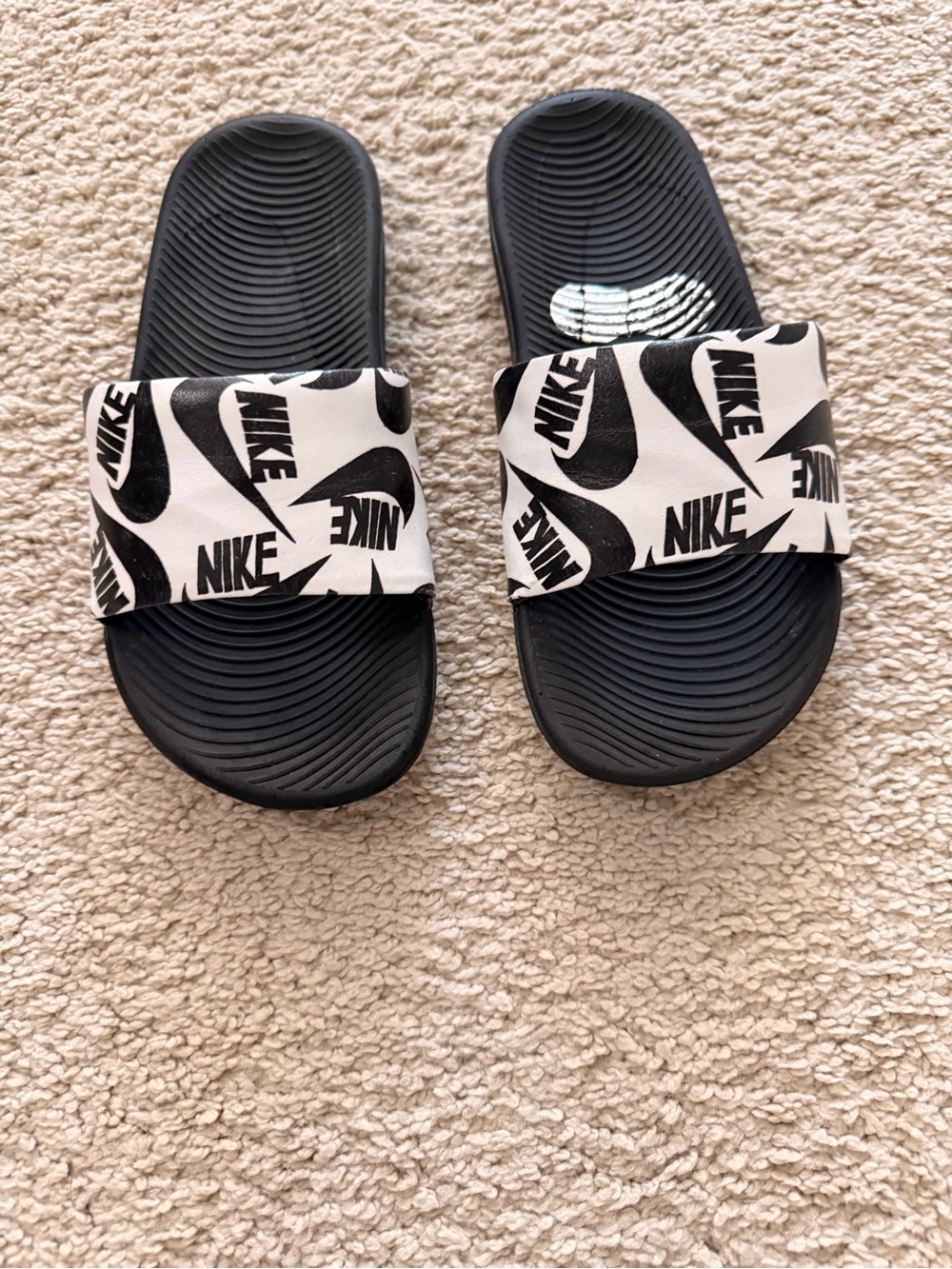 Nike Kids Black Slide Sandals with White Logo Strap